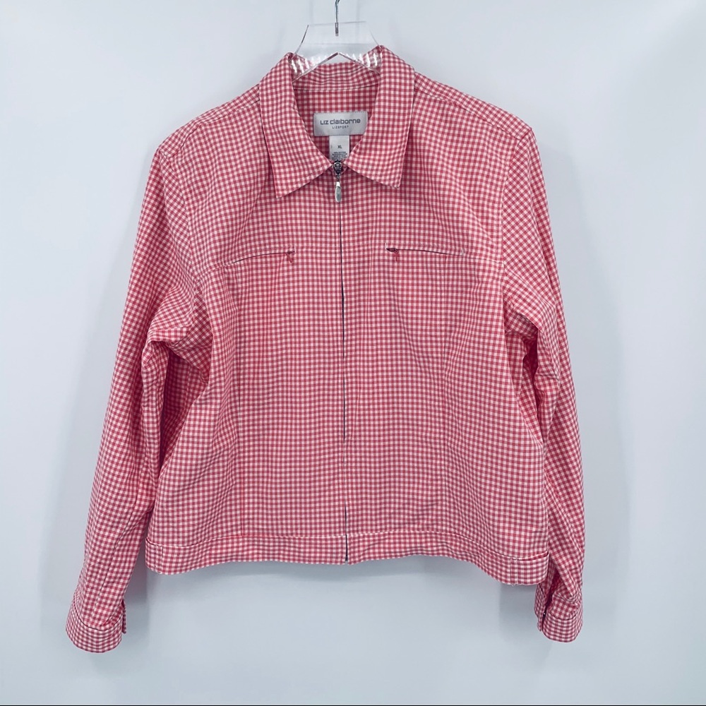 Liz sport pink gingham zipper jacket plaid XL